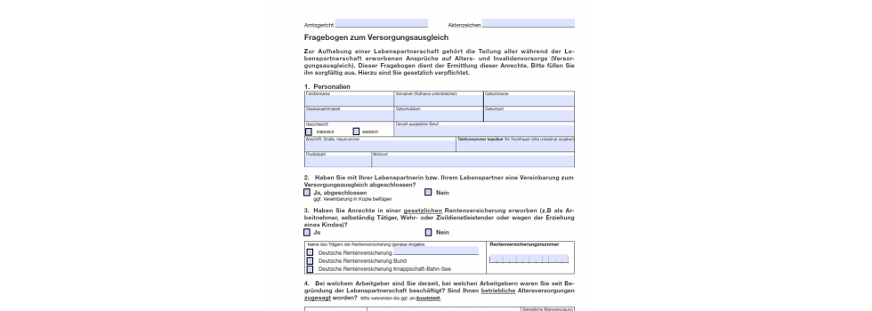 Vorschaubild Formular "Fragebogen Versorgungsausgleich Lebenspartnerschaft"